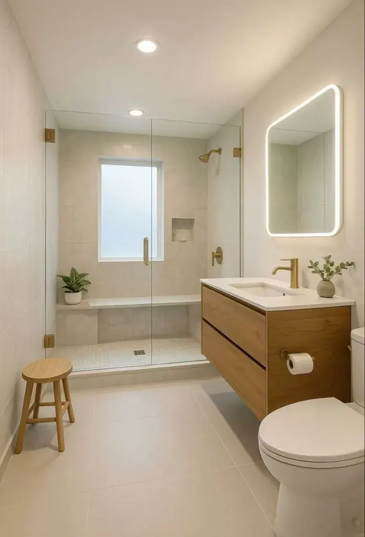 Cancel abatible en baño con vanity, imagen de referencia de producto
